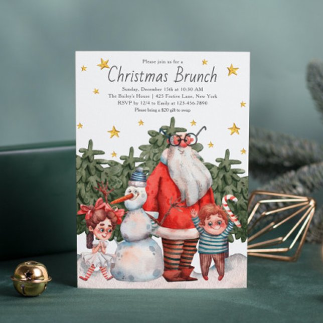 Whimsical Santa Snowman Kids Christmas Brunch Invitation (Creator Uploaded)