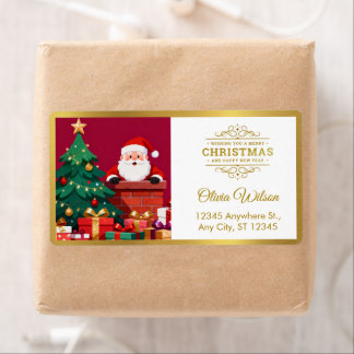 Whimsical Santa & Tree Faux Gold Christmas Package