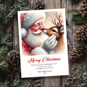 Whimsical Santa With Rudolph Holiday Greeting Card