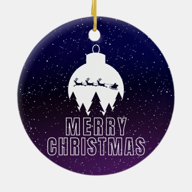 Whimsical Santa's Sleigh and Midnight view Ceramic Tree Decoration (Back)