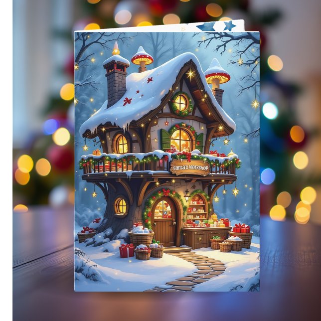 Whimsical Santa's Workshop Personalised Christmas Holiday Card (Creator Uploaded)
