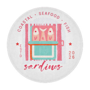 Whimsical Sardines Coastal Beach Pink Cutting Board