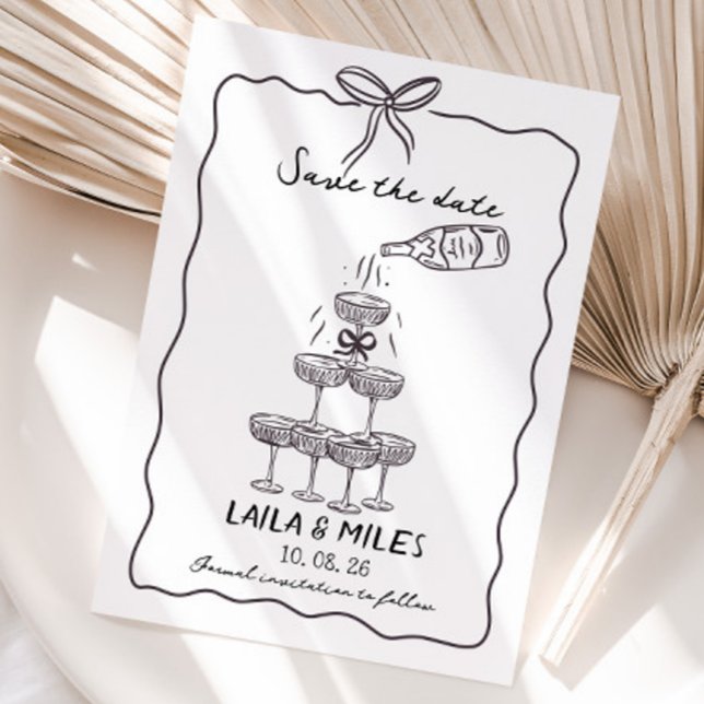 Whimsical Save the date champagne tower wedding (whimsical champagne tower Save the date wedding invitation)