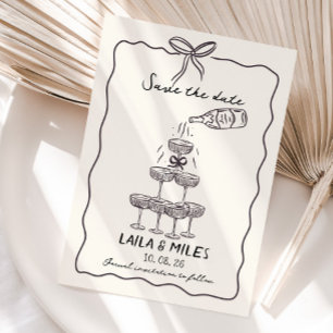 Whimsical Save the date champagne tower wedding