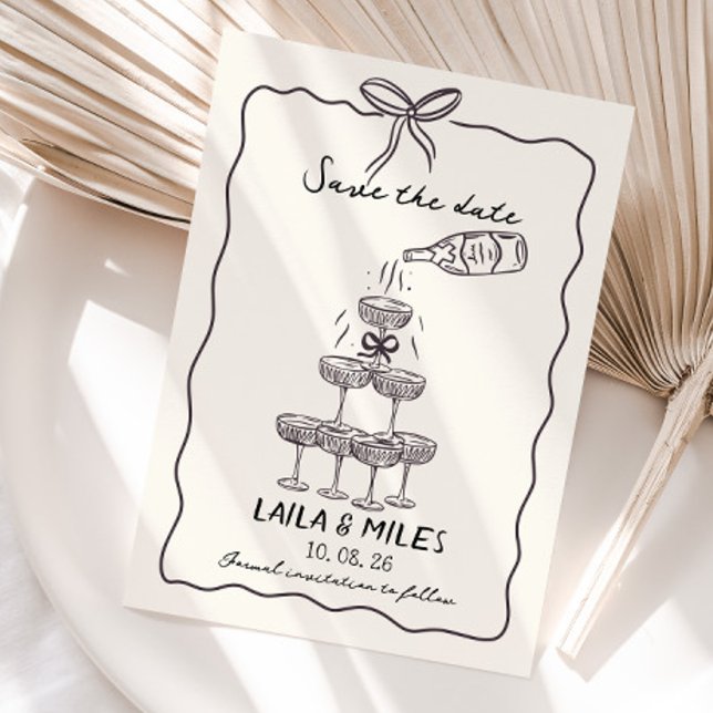 Whimsical Save the date champagne tower wedding (Whimsical champagne tower save the date wedding invitation)