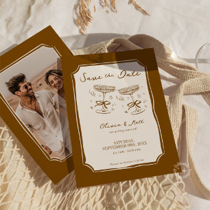 Whimsical Save The Date Champagne with Photo Boho Invitation