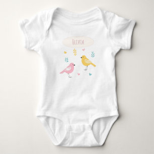 Whimsical Scandi Birds Cute Personalized Baby Bodysuit