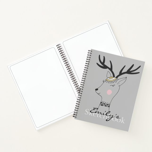 Whimsical Scandinavian Deer Personalised Sketch Notebook (Inside)