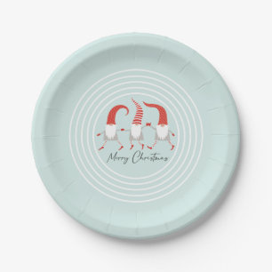 Whimsical Scandinavian Gnomes Christmas Party Paper Plate