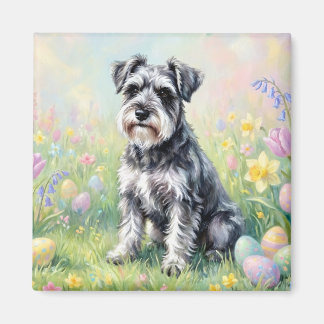 Whimsical Schnauzer with Easter Eggs Magnet