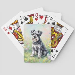 Whimsical Schnauzer with Easter Eggs Playing Cards