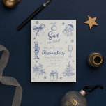 Whimsical Scribble Christmas Party Save The Date<br><div class="desc">Experience the charm of yesteryears this holiday season with our Christmas Party Save the Date Cards. The design blends vintage allure with modern creativity. The warm cream backdrop adorned with playful inky blue festive illustrations and star doodles sets the perfect tone for a jolly good time. The handwritten script adds...</div>