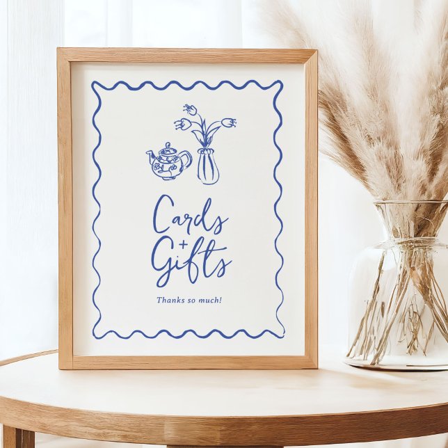 Whimsical Scribble Doodle Cards & Gifts Sign (Cards & Gifts sign with whimsical doodles in blue and white.)