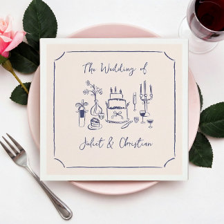 Whimsical Scribble Doodle Hand Drawn Wedding Napkin