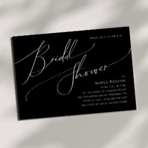 Whimsical Script Black Horizontal Bridal Shower Invitation