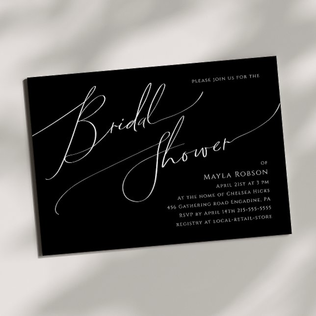 Whimsical Script | Black Horizontal Bridal Shower Invitation (Creator Uploaded)