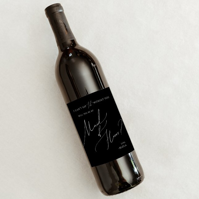 Whimsical Script Black | Maid Of Honour Proposal Wine Label (Creator Uploaded)