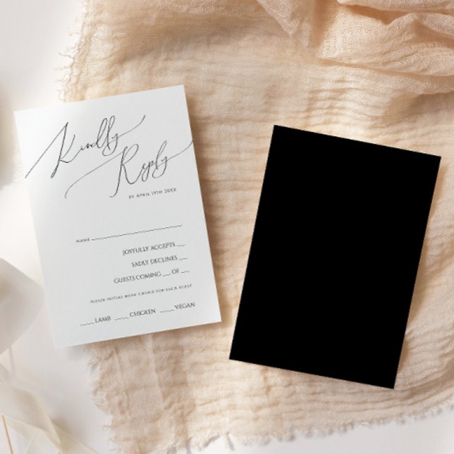 Whimsical Script | Black Menu Choice RSVP Card (Creator Uploaded)
