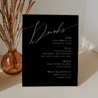 Whimsical Script | Black Wedding Drinks Menu Pedes