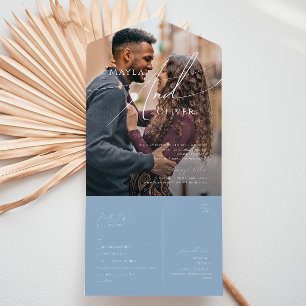 Whimsical Script   Blue Casual Photo Seal and Send All In One Invitation