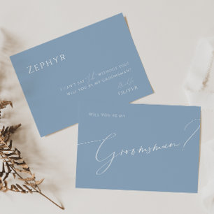 Whimsical Script   Blue Groomsman Proposal Card