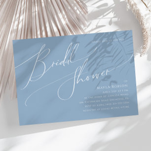 Whimsical Script Blue Horizontal Bridal Shower Invitation