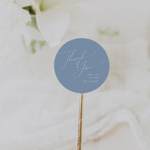 Whimsical Script   Blue Thank You Wedding Favour Classic Round Sticker