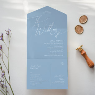 Whimsical Script   Blue Wedding Of Seal and Send  All In One Invitation