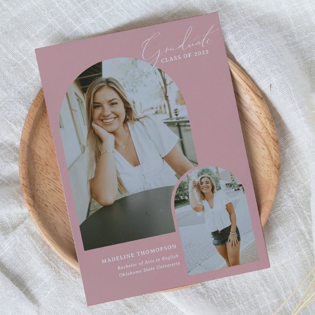 Whimsical Script Blush Pink Arch Photo Graduation Announcement (Creator Uploaded)