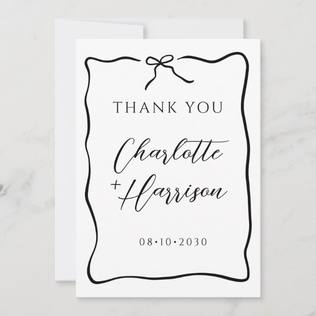 Whimsical Script Border Wedding Thank You Card (Front)