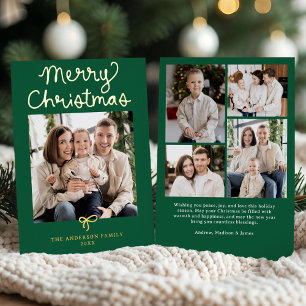 Whimsical Script Bow Green Christmas 5 Photo
