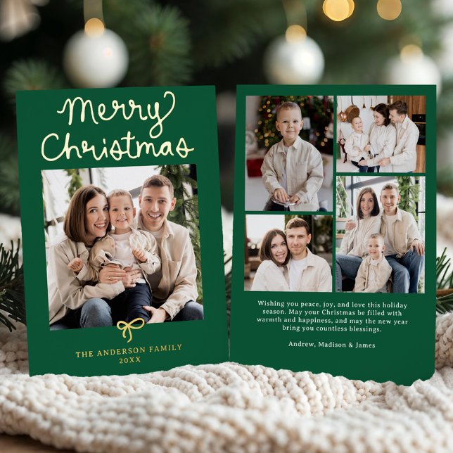 Whimsical Script Bow Green Christmas 5 Photo (Creator Uploaded)