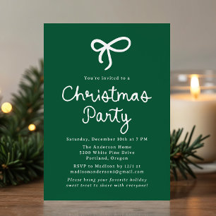 Whimsical Script Bow Green Christmas Party Invitation