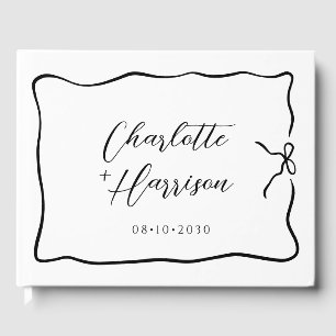 Whimsical Script Bow Ribbon Doodle Wedding Guest Book