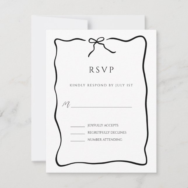 Whimsical Script Bow Ribbon Doodle Wedding RSVP Card (Front)