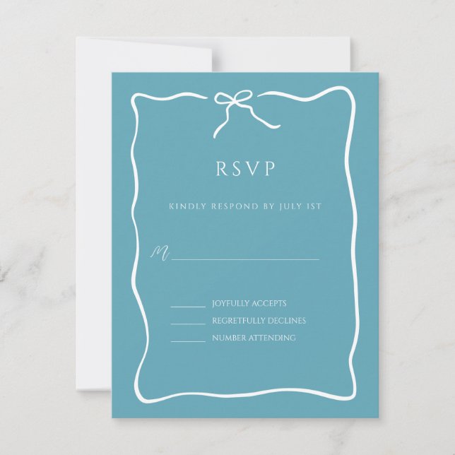 Whimsical Script Bow Ribbon Doodle Wedding RSVP Card (Front)