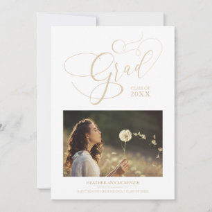 Whimsical Script Chic Gold Modern Photo Graduation Invitation