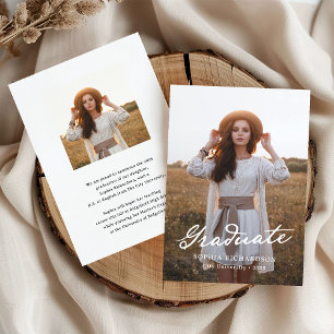 Whimsical Script Chic Two Photo Graduation Announcement