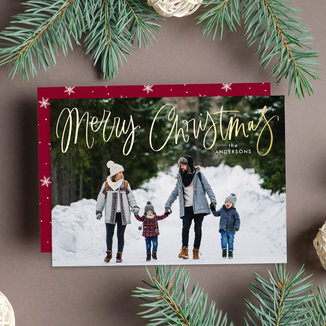 Whimsical Script Cranberry Merry Christmas Photo (Creator Uploaded)