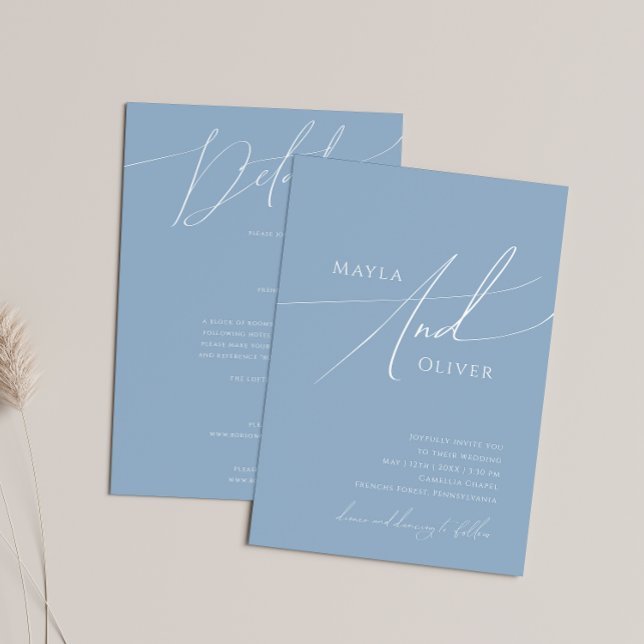 Whimsical Script | Dusty Blue All In One Wedding Invitation (Creator Uploaded)