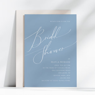 Whimsical Script Dusty Blue Bridal Shower Invitation