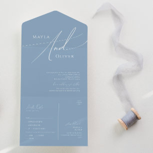Whimsical Script   Dusty Blue Casual Seal and Send All In One Invitation