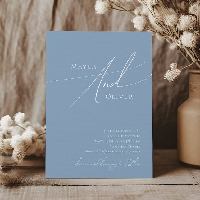 Whimsical Script | Dusty Blue Casual Wedding Invitation (Creator Uploaded)