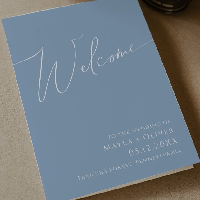 Whimsical Script | Dusty Blue Folded Wedding Programme (Creator Uploaded)