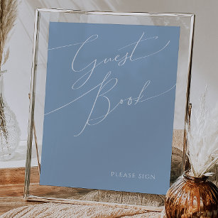 Whimsical Script   Dusty Blue Guest Book Sign