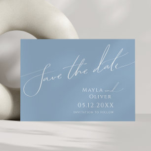 Whimsical Script   Dusty Blue Horizontal Save The Date