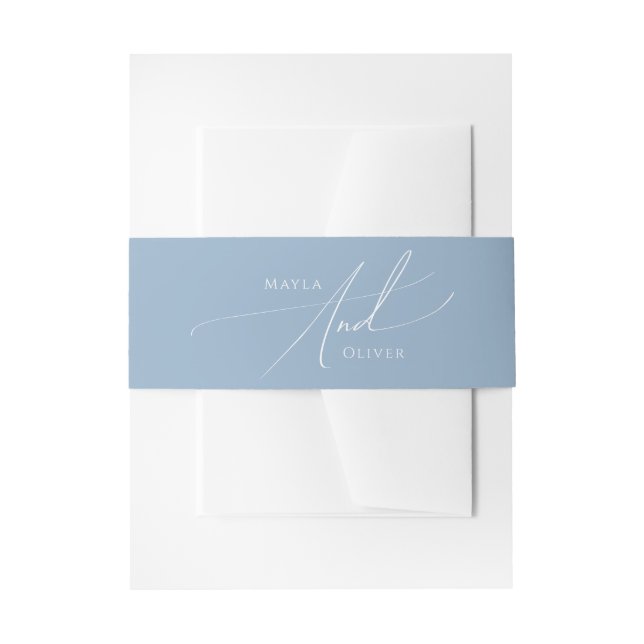 Whimsical Script | Dusty Blue Invitation Belly Band (Front Example)
