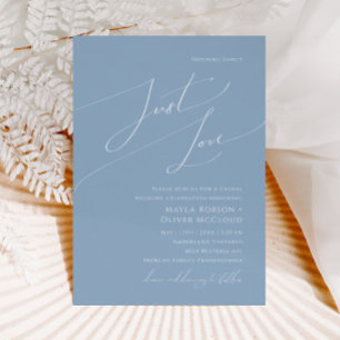 Whimsical Script   Dusty Blue Just Love Wedding Invitation
