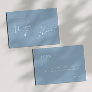Whimsical Script   Dusty Blue Matron of Honour Car Invitation