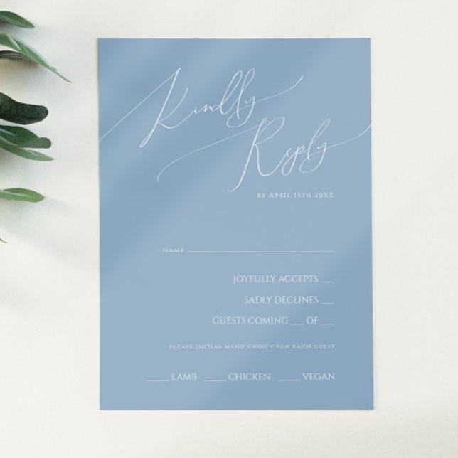 Whimsical Script Dusty Blue Menu Choice RSVP Card (Creator Uploaded)